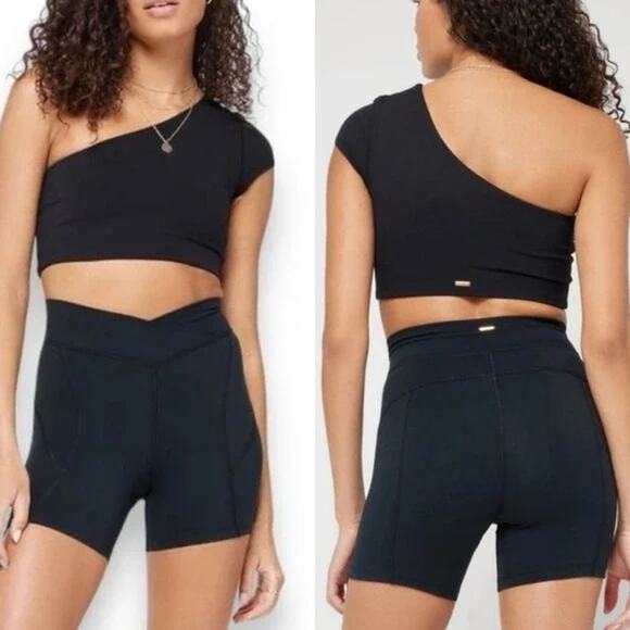 NWT L-Space one shoulder sz XL black minimalist basic crop top gym active NEW - Picture 1 of 8